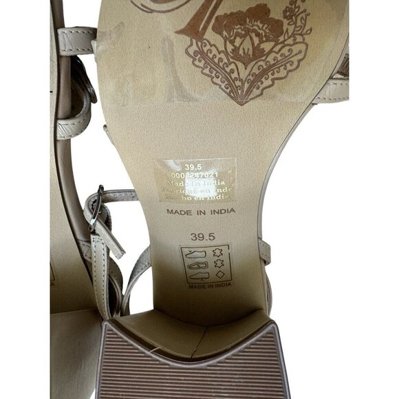 Free People Sz 39.5 Shoes Niki Wrap Strappy Block Heels Square Toe Beige Dune - Picture 11 of 12
